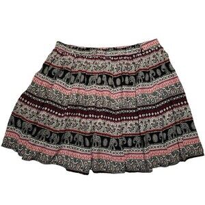 New Look Super Cute Black and Red Elephant and Geo Print Mini Skirt - Size 12